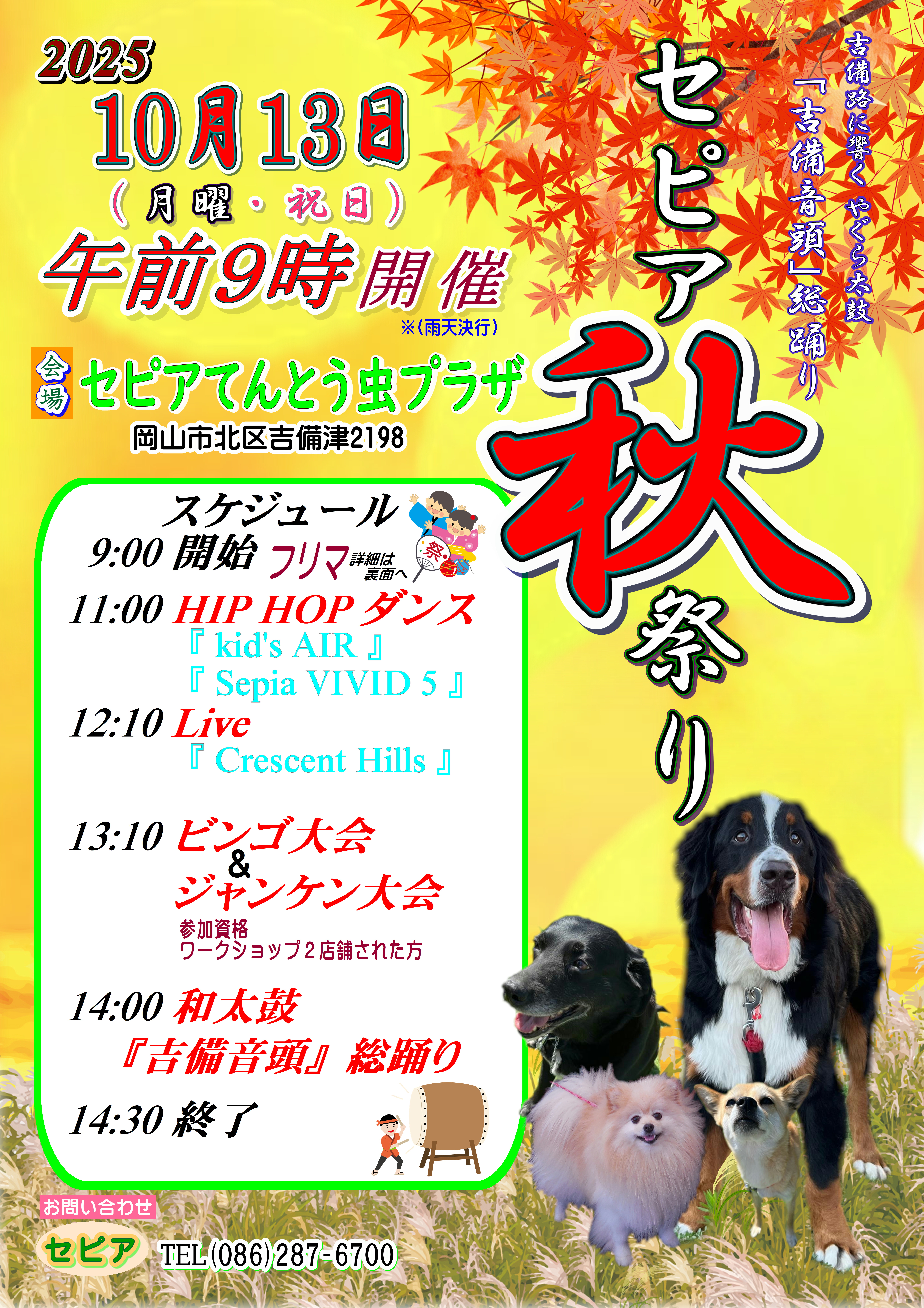 セピア秋祭り ～ 吉備路に響く  やぐら太鼓『吉備音頭 』総踊り ～　【スケジュール】